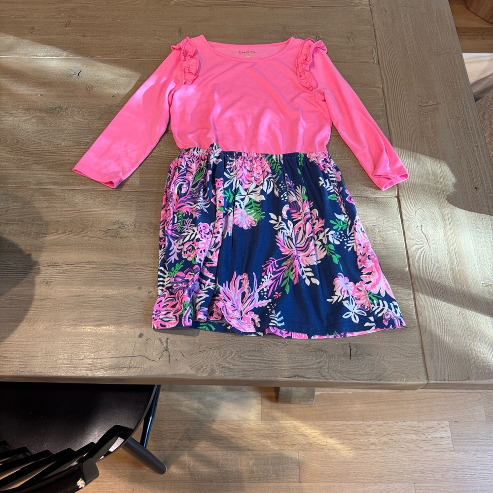 Lilly Pulitzer Pink and Navy Floral Kids Dress - Picture 4 of 4